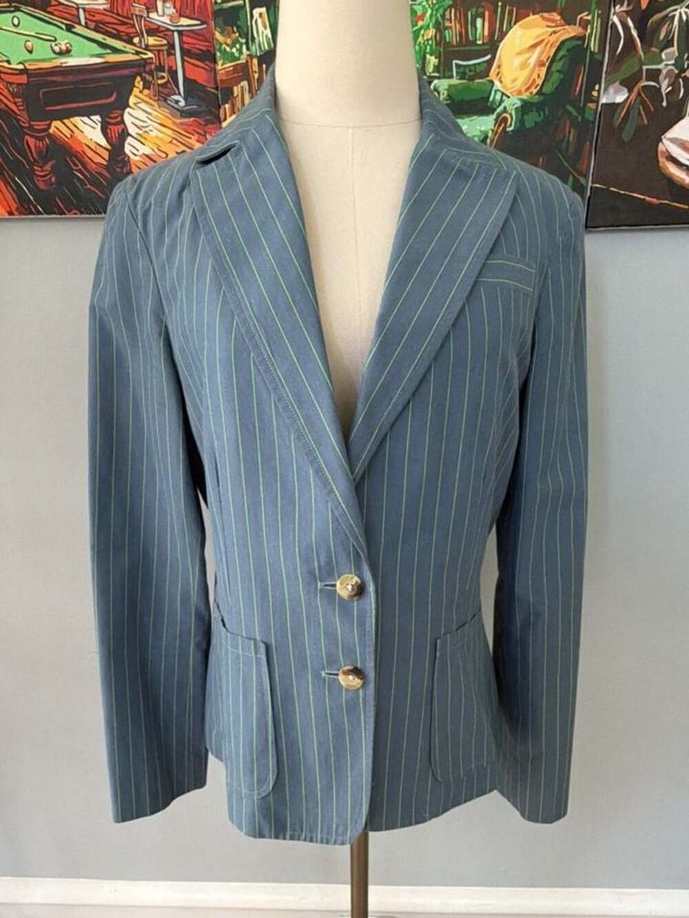 Robert Graham Blue Lime Green Pinstripe Blazer Jacket size L